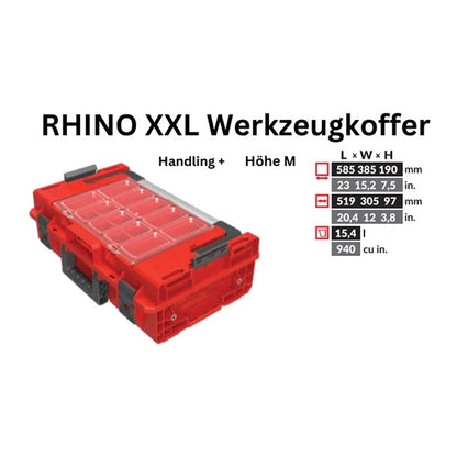 Toolbrothers RHINO XXL Werkzeugkoffer ULTRA Handling+ Höhe M Custom modularer Organizer 585 x 385 x 190 mm 15,4 l stapelbar IP66