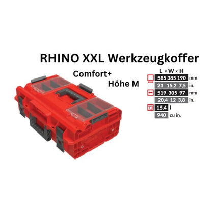 Toolbrothers RHINO XXL Werkzeugkoffer ULTRA Comfort+ Höhe M Custom modularer Organizer 585 x 385 x 190 mm 15,4 l stapelbar IP66