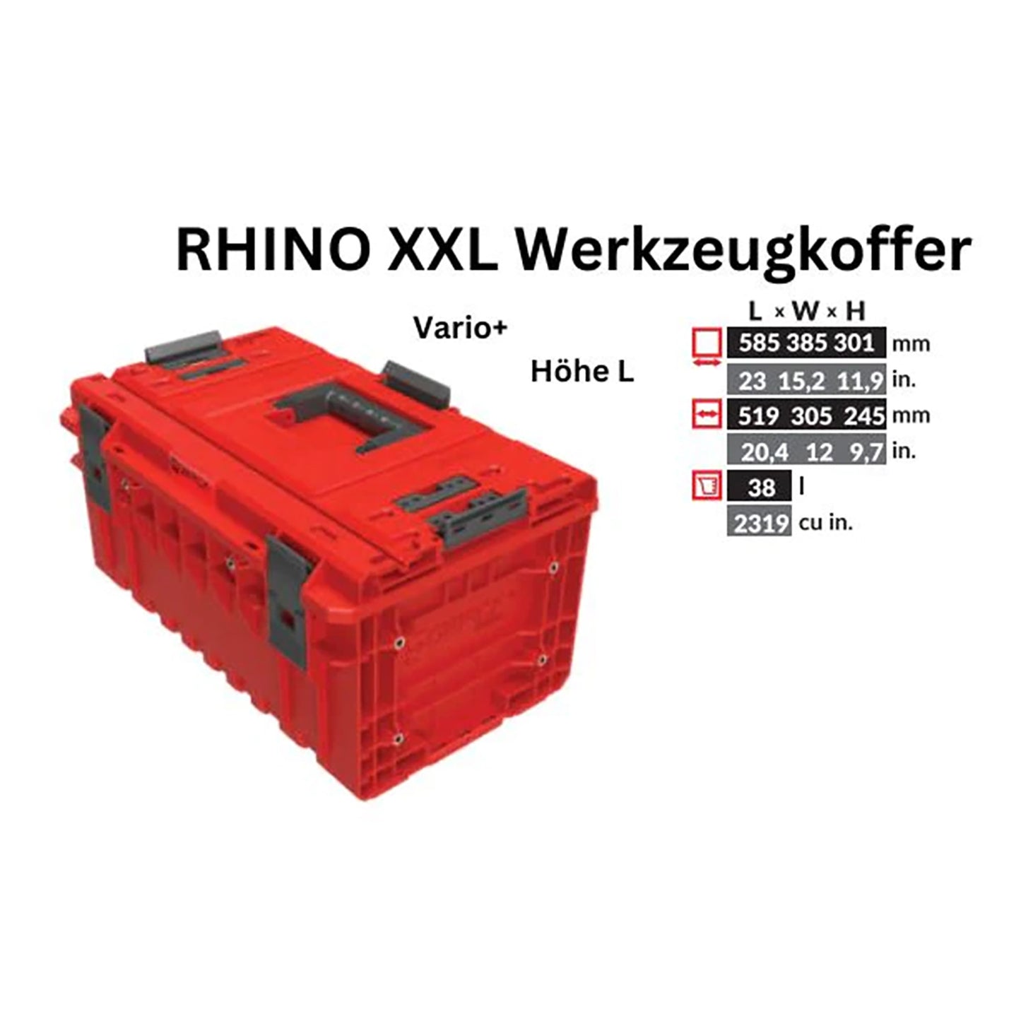Toolbrothers RHINO XXL Werkzeugkoffer ULTRA Vario+ Höhe L Custom modularer Organizer 585 x 385 x 320 mm 38 l stapelbar IP66