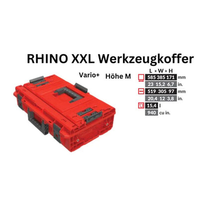 Toolbrothers RHINO XXL Werkzeugkoffer ULTRA Vario+ Höhe M Custom modularer Organizer 585 x 385 x 190 mm 15,4 l stapelbar IP66