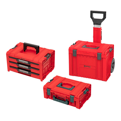 Qbrick System PRO RED ULTRA HD Werkzeugwagen 3 in 1 Set Drawer 3 Toolbox 2.0 Expert + PRO Technik Case 2.0 + PRO Cart 2.0