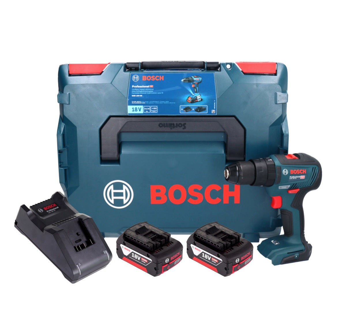 Bosch GSB 18V-55 Professional Akku Schlagbohrschrauber 18 V 55 Nm Brushless ( 06019H5300 ) + 2x Akku 4,0 Ah + Ladegerät + L-Boxx