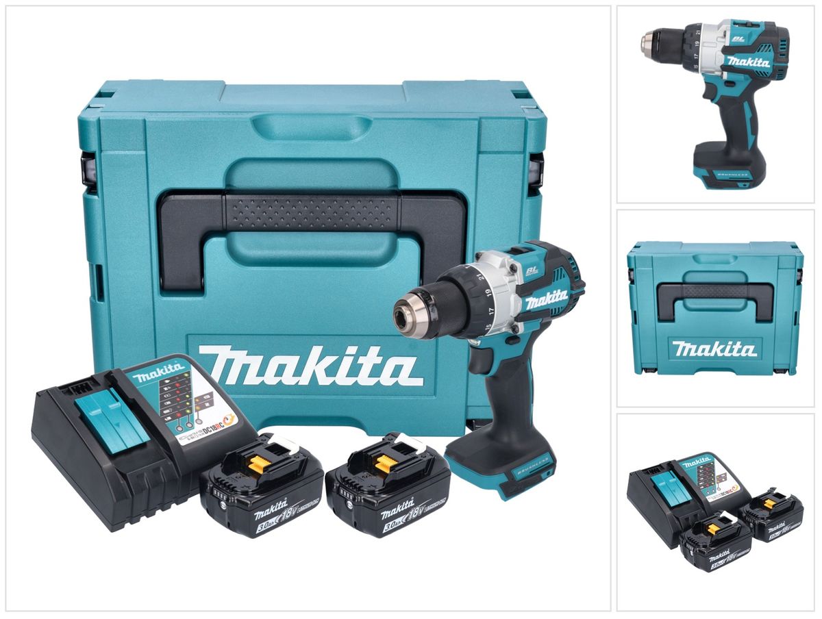 Makita DHP 489 RFJ Akku Schlagbohrschrauber 18 V 73 Nm Brushless + 2x Akku 3,0 Ah + Ladegerät + Makpac