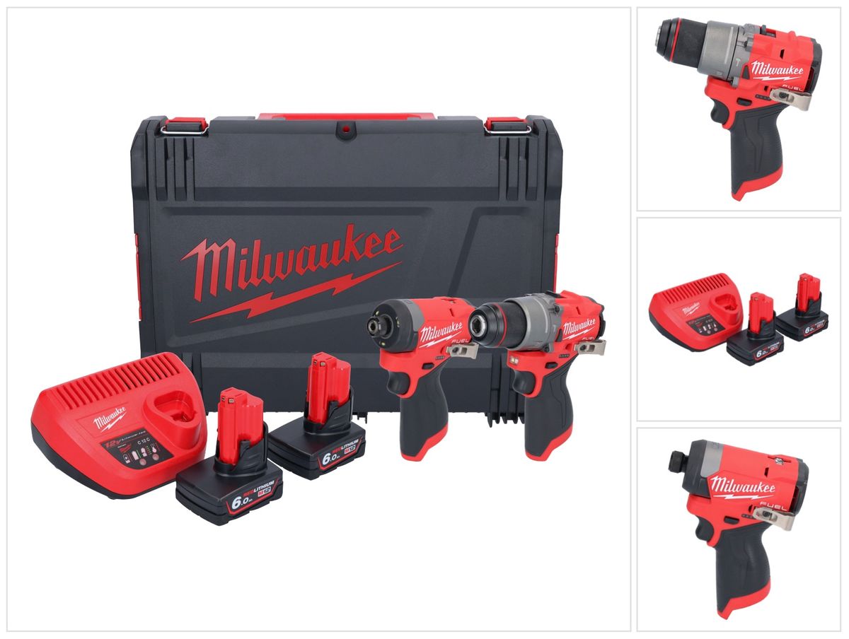 Milwaukee M12 FPP2A2-602X Kombo Set ( 4933480588 ) M12 FPD2 Akku Schlagbohrschrauber 45 Nm + M12 FID2 Akku Schlagschrauber 170 Nm 1/4" Brushless + 2x Akku 6,0 Ah + Ladegerät + HD-Box