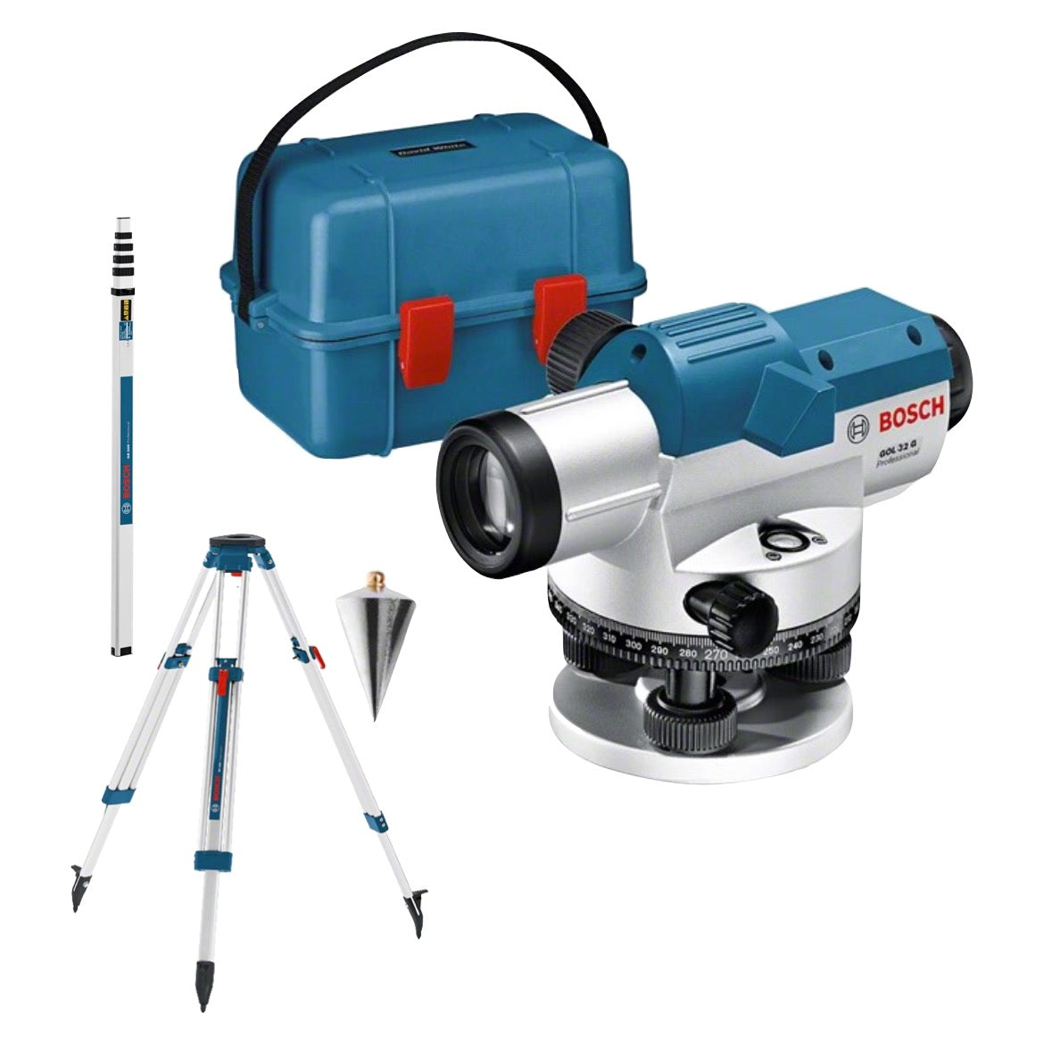 Bosch GOL 32 G Professional optisches Nivelliergerät 400 Gon 120 m IP 54 ( 06159940AY ) + Stativ BT 160 + Messstab GR 500 + Koffer