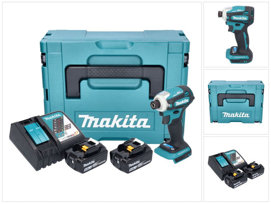 Makita DTD 172 RTJ Akku Schlagschrauber 18 V 180 Nm 1/4" Brushless + 2x Akku 5,0 Ah + Ladegerät + Makpac