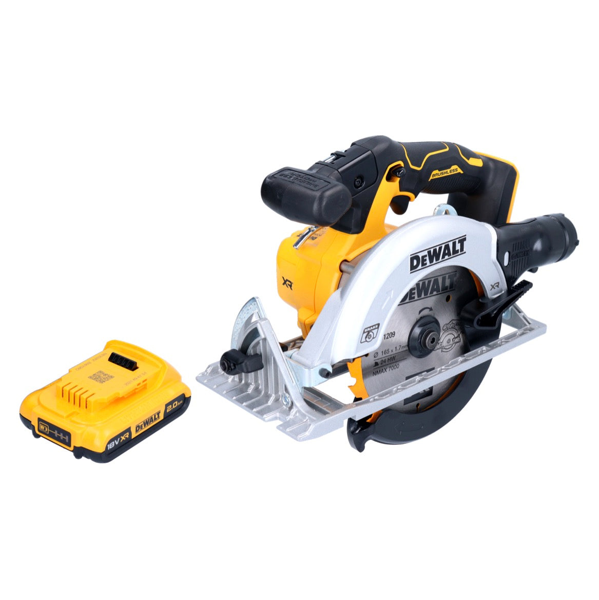 DeWalt DCS 565 N Akku Handkreissäge 18 V 165 mm Brushless + 1x Akku 2,0 Ah - ohne Ladegerät