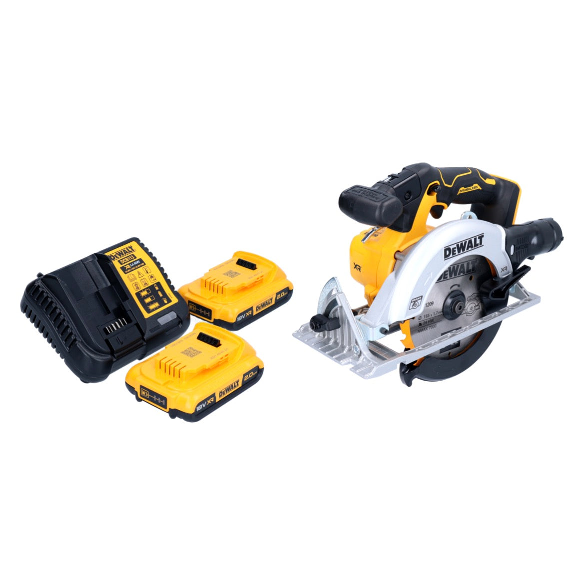 DeWalt DCS 565 D2 Akku Handkreissäge 18 V 165 mm Brushless + 2x Akku 2,0 Ah + Ladegerät