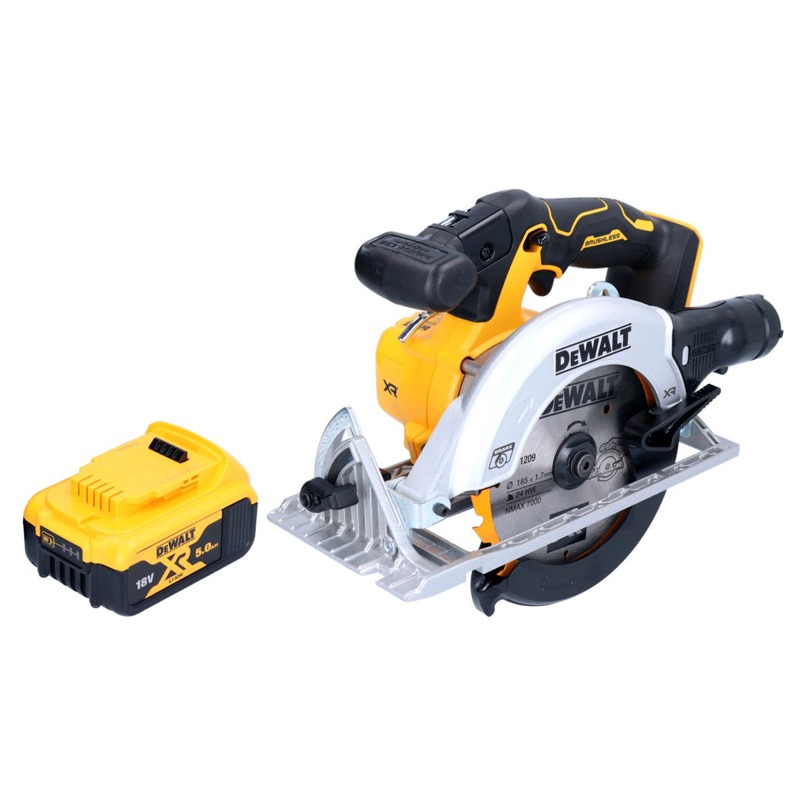 DeWalt DCS 565 N Akku Handkreissäge 18 V 165 mm Brushless + 1x Akku 5,0 Ah - ohne Ladegerät