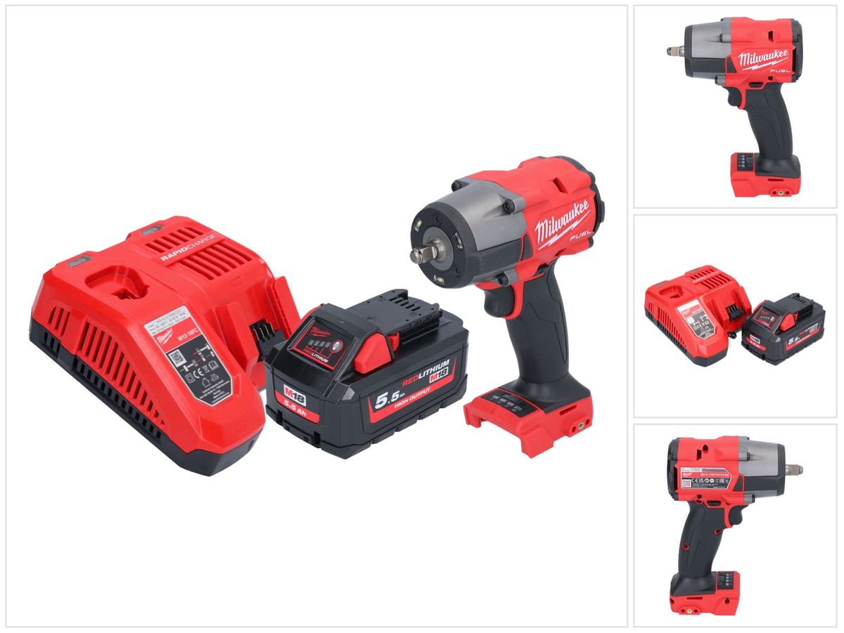 Milwaukee M18 FMTIW2F38-551 Akku Schlagschrauber 18 V 745 Nm 3/8" Brushless + 1x Akku 5,5 Ah + Ladegerät