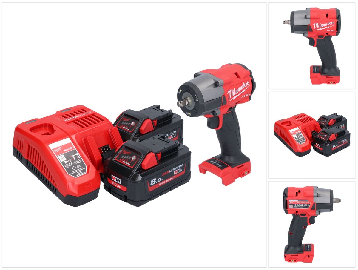 Clé à chocs sans fil Milwaukee M18 FMTIW2F38-802 18 V 745 Nm 3/8" sans balai + 2x batterie 8,0 Ah + chargeur