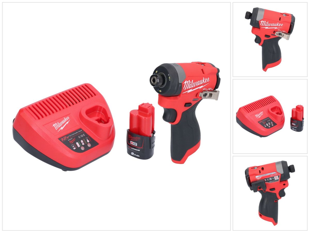 Milwaukee M12 FID2-201 Akku Schlagschrauber 12 V 170 Nm 1/4" Brushless + 1x Akku 2,0 Ah + Ladegerät