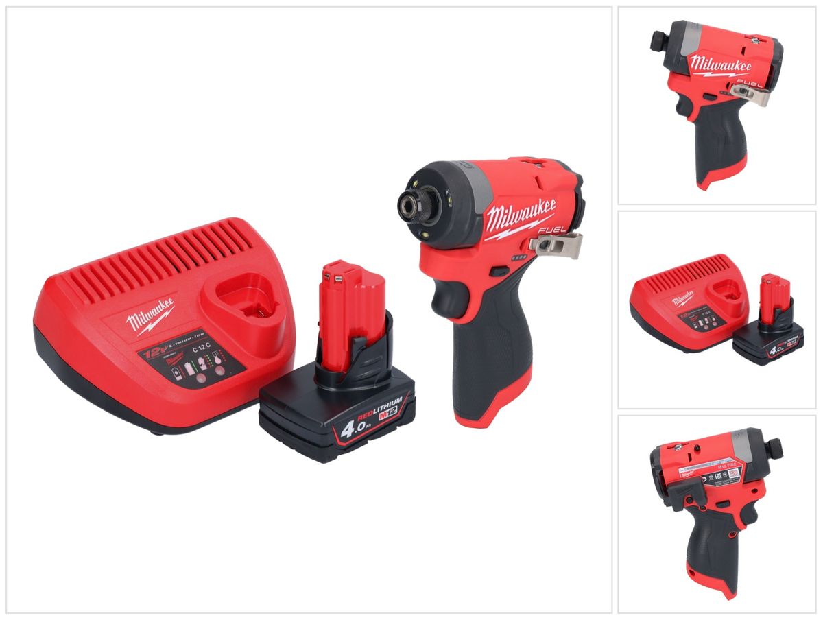 Clé à chocs sans fil Milwaukee M12 FID2-401 12 V 170 Nm 1/4" sans balai + 1x batterie 4,0 Ah + chargeur