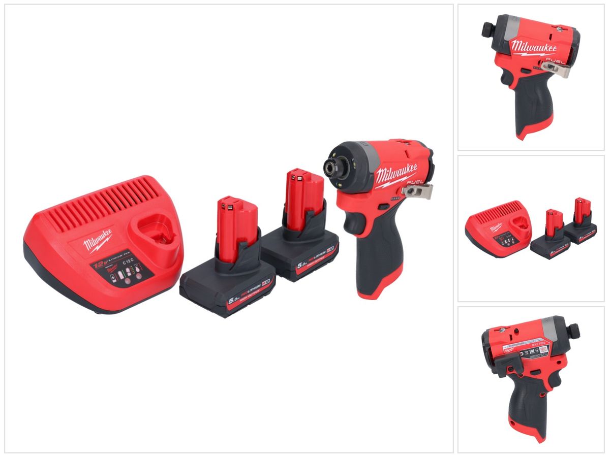 Clé à chocs sans fil Milwaukee M12 FID2-502 12 V 170 Nm 1/4" brushless + 2x batteries 5,0 Ah + chargeur