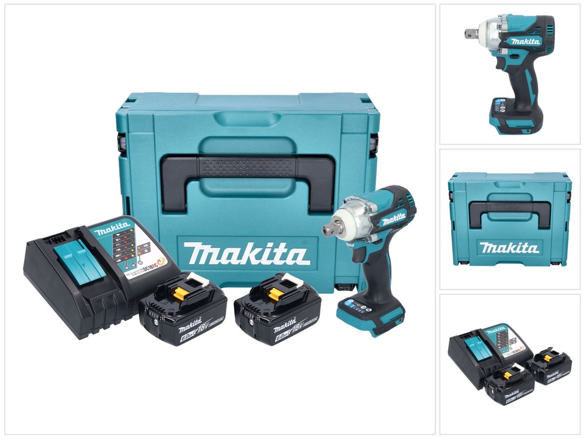 Makita DTW 301 RGJ clé à chocs sans fil 18 V 330 Nm 1/2" sans balais + 2x batterie 6,0 Ah + chargeur + Makpac