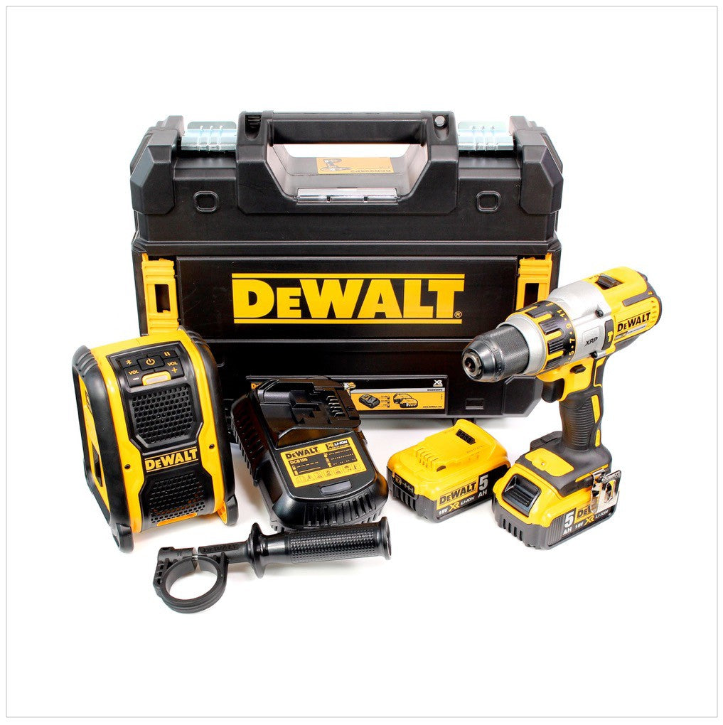 Dewalt DCD 995 P2 Akku Schlagbohrschrauber 18V 80Nm + 2x Akkus 5,0Ah + Ladegerät + Bluetooth Lautsprecher im TSTAK Koffer - Toolbrothers