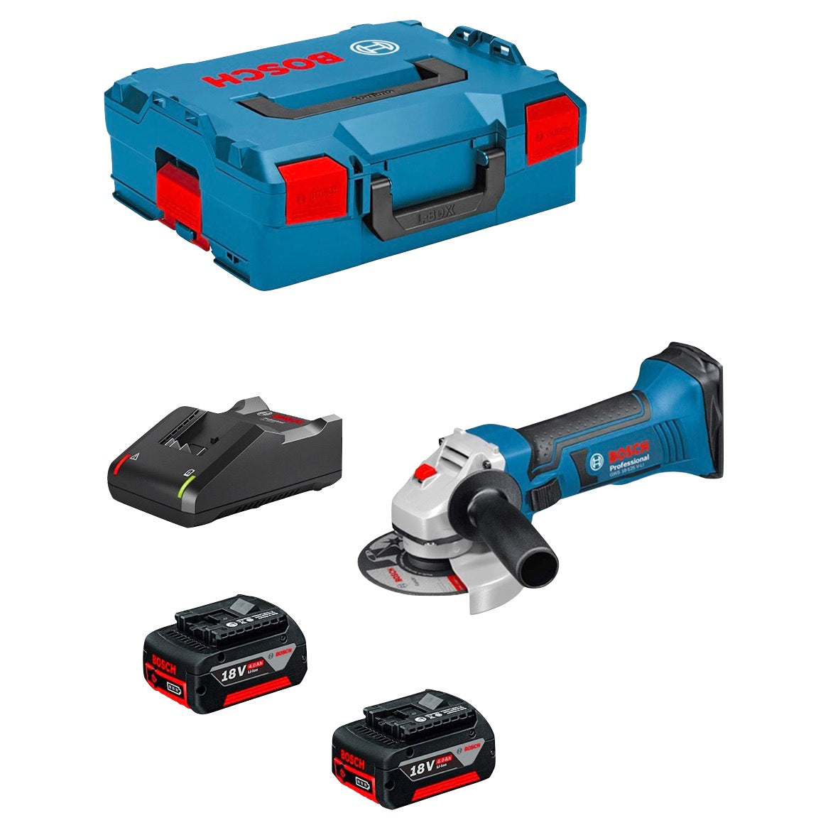 Bosch GWS 18-125 V-LI Akku Winkelschleifer 18 V 125 mm + 2x Akku 4,0 Ah + Ladegerät + L-Boxx - Toolbrothers