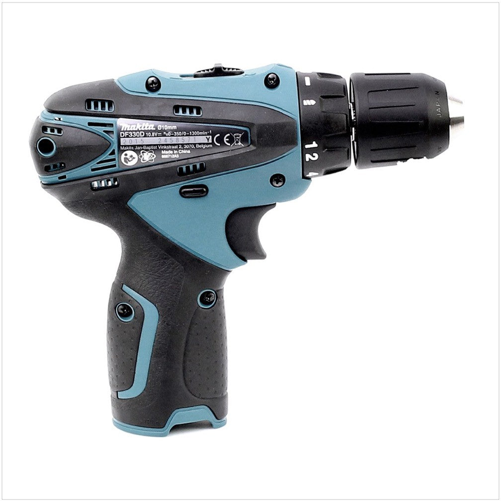 Makita DF 330 D 10,8 V Li-Ion Akku Bohrschrauber GRÜN mit 2x 10,8V Akku, Lader + Holster Tasche im Koffer - Toolbrothers