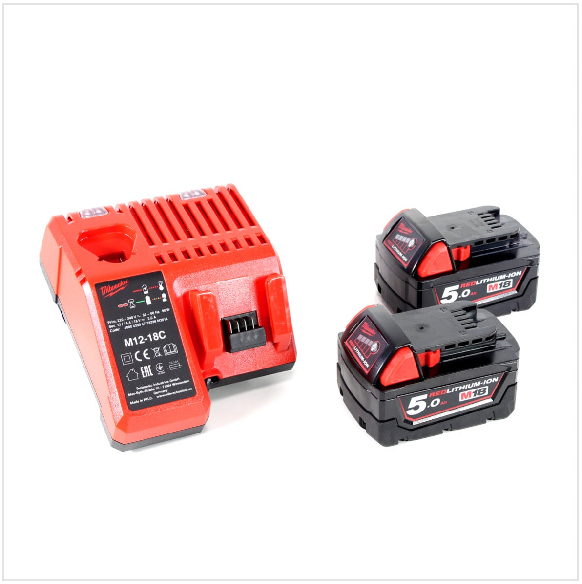 Milwaukee M18 BLID 502 C 18 V Brushless Akku - Schlagschrauber + 2x 5.0 Ah Red Li-Ion Akku + Milwaukee M12-18C Universal Akku Ladegerät + Koffer - Toolbrothers