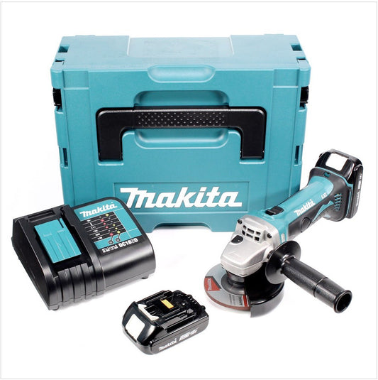 Makita DGA 452 SAJ Akku Winkelschleifer 18 V 115 mm + 2x Akku 2,0 Ah + Ladegerät + Makpac - Toolbrothers