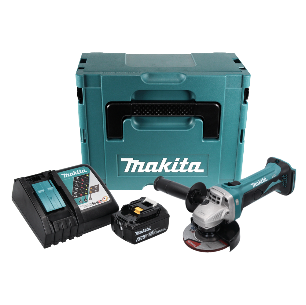 Makita DGA 452 RT1J Akku Winkelschleifer 18 V 115 mm + 1x Akku 5,0 Ah + Ladegerät + Makpac - Toolbrothers