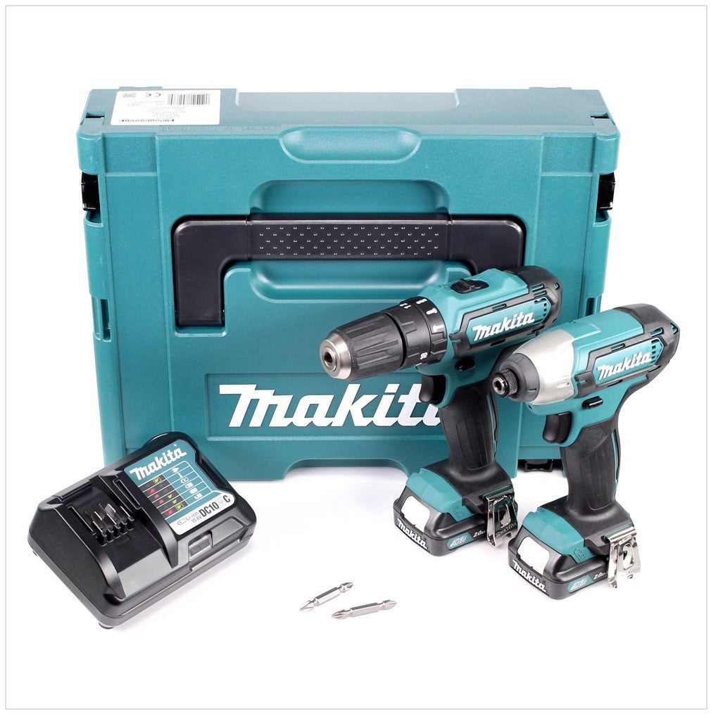 Makita CLX 202 AJ 10,8V-Set mit Akku Schlagbohrschrauber HP 331 + Akku Schlagschrauber TD 110 + 2x Akkus 2,0Ah + Ladegerät im Makpac 1 - Toolbrothers