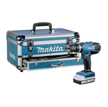 Makita HP 488 D009 Akku Schlagbohrschrauber 18 V 42 Nm G-Serie + 2x Akku 1,5 Ah + Ladegerät + 70 tlg. Zubehörset + Koffer