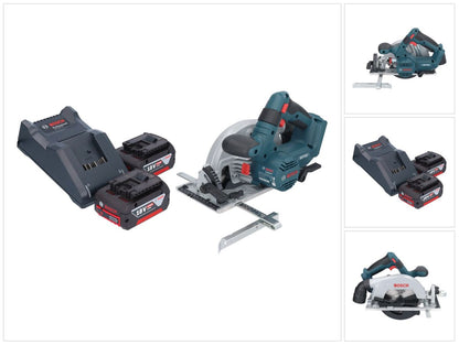 Bosch GKS 18V-57-2 Scie circulaire sans fil professionnelle 18 V 165 mm sans balais + 2 batteries 4,0 Ah + chargeur