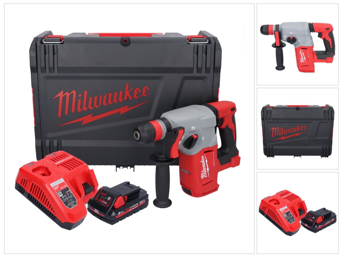 Marteau combiné à batterie Milwaukee M18 BLHX-301X 18 V 2,3 J sans balais + 1x batterie 3,0 Ah + chargeur + boîtier HD