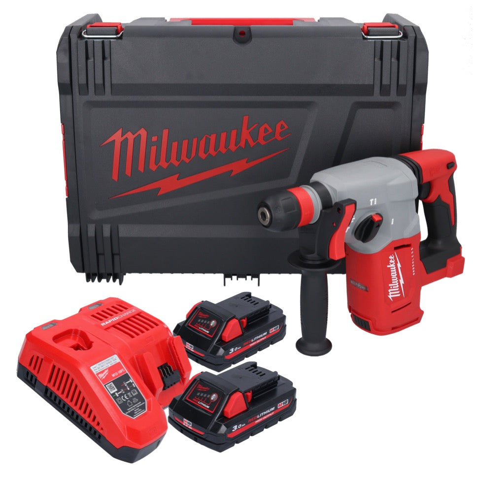 Marteau combiné à batterie Milwaukee M18 BLHX-302X 18 V 2,3 J sans balais + 2x batteries 3,0 Ah + chargeur + boîtier HD