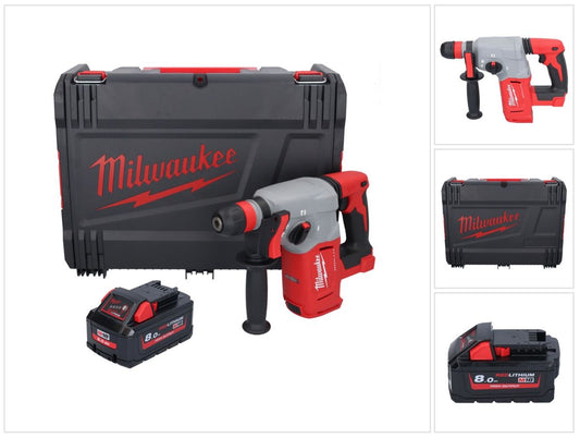 Marteau combiné à batterie Milwaukee M18 BLHX-801X 18 V 2,3 J sans balais + 1x batterie 8,0 Ah + boîtier HD - sans chargeur