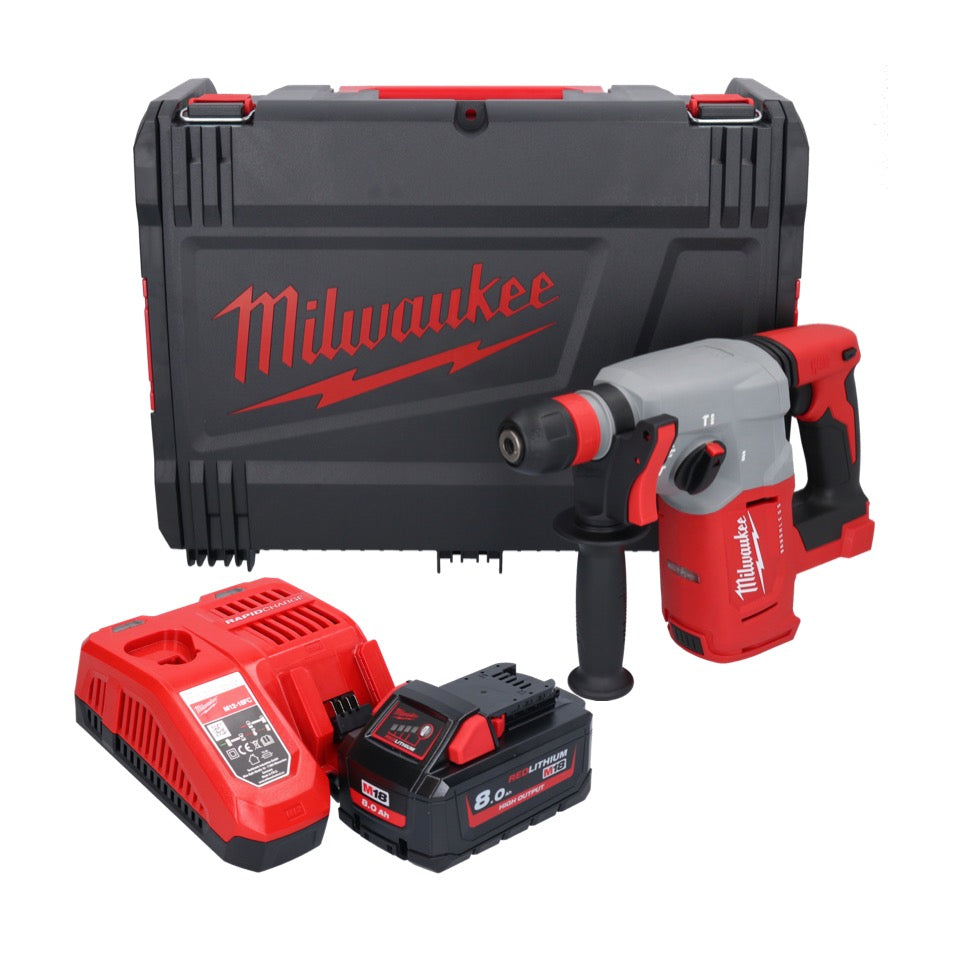 Marteau combiné à batterie Milwaukee M18 BLHX-801X 18 V 2,3 J sans balais + 1x batterie 8,0 Ah + chargeur + boîtier HD