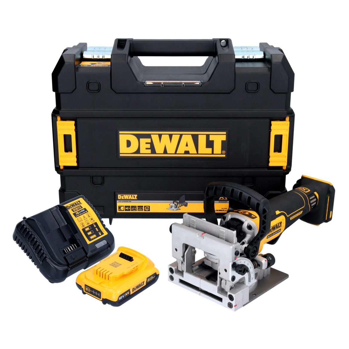 DeWalt DCW 682 D1T Akku Flachdübelfräse 18 V 102 x 20 mm Brushless + 1x Akku 2,0 Ah + Ladegerät + TSTAK