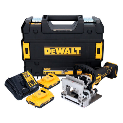 DeWalt DCW 682 D2T Akku Flachdübelfräse 18 V 102 x 20 mm Brushless + 2x Akku 2,0 Ah + Ladegerät + TSTAK