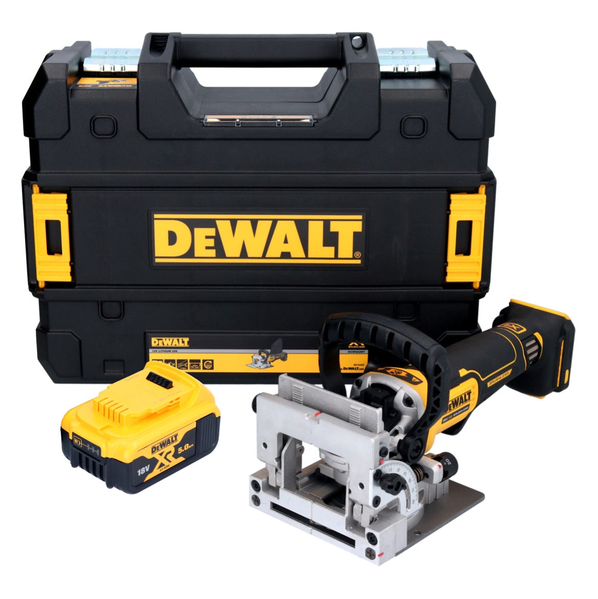 DeWalt DCW 682 NT Akku Flachdübelfräse 18 V 102 x 20 mm Brushless + 1x Akku 5,0 Ah + TSTAK - ohne Ladegerät