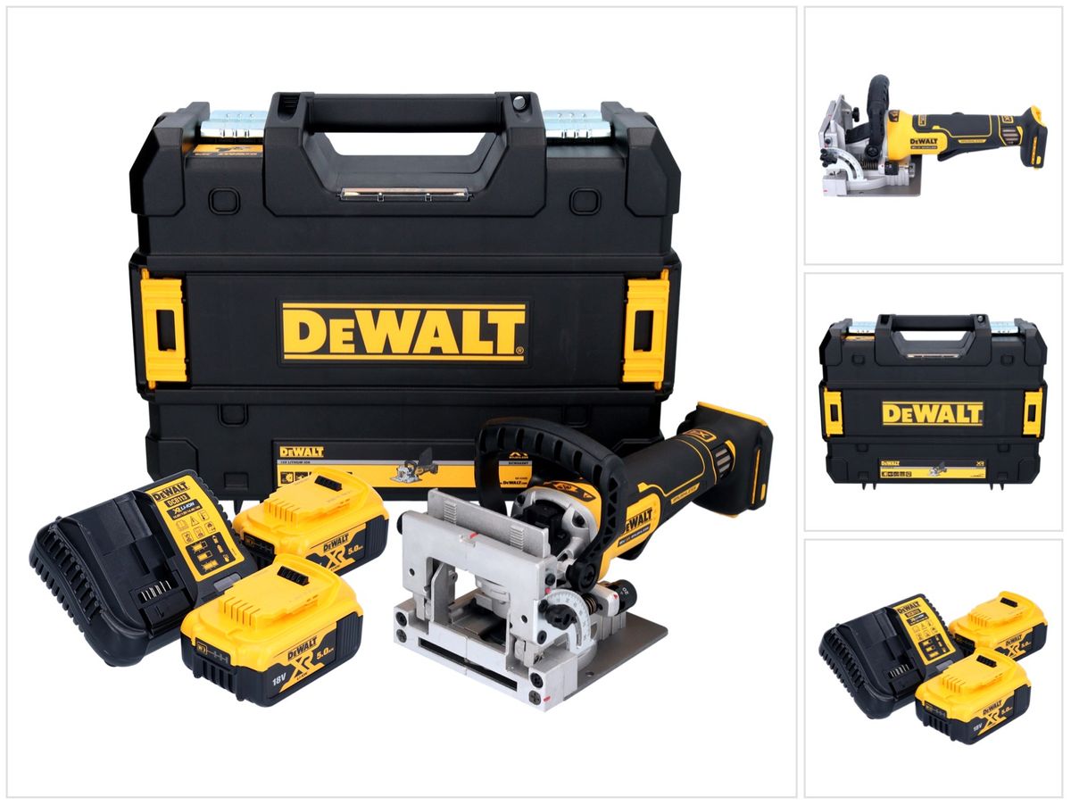 DeWalt DCW 682 P2T Akku Flachdübelfräse 18 V 102 x 20 mm Brushless + 2x Akku 5,0 Ah + Ladegerät + TSTAK