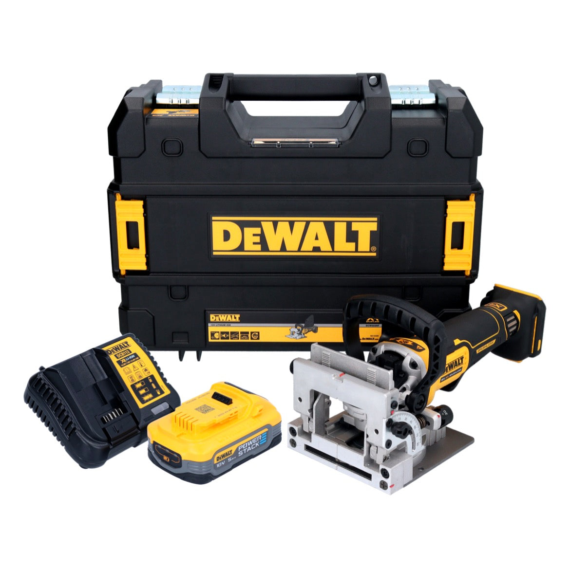 DeWalt DCW 682 H1T Akku Flachdübelfräse 18 V 102 x 20 mm Brushless + 1x Powerstack Akku 5,0 Ah + Ladegerät + TSTAK