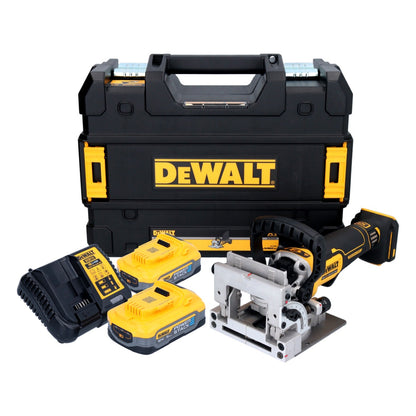 DeWalt DCW 682 H2T Akku Flachdübelfräse 18 V 102 x 20 mm Brushless + 2x Powerstack Akku 5,0 Ah + Ladegerät + TSTAK