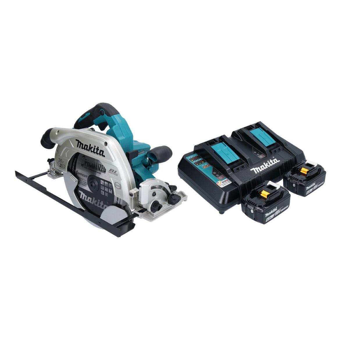 Makita DHS 900 PG2U scie circulaire à batterie 36 V (2x 18 V) 235 mm sans balais + 2x batterie 6,0 Ah + double chargeur + adaptateur Bluetooth