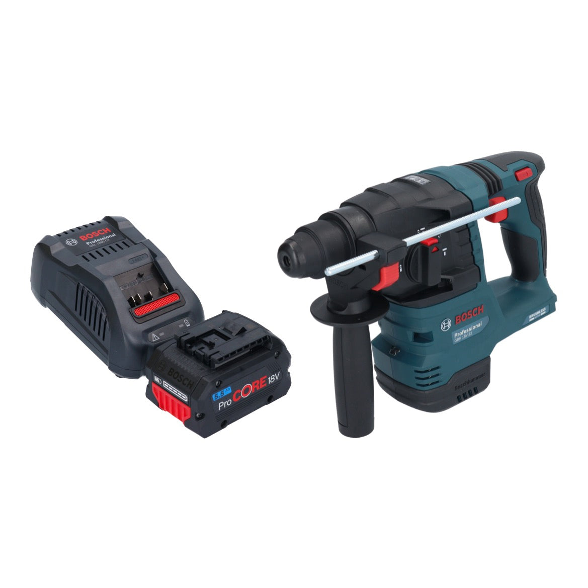 Bosch GBH 18V-22 Professional Akku Bohrhammer 18 V 1,9 J SDS Plus Brushless + 1x ProCORE Akku 5,5 Ah + Ladegerät