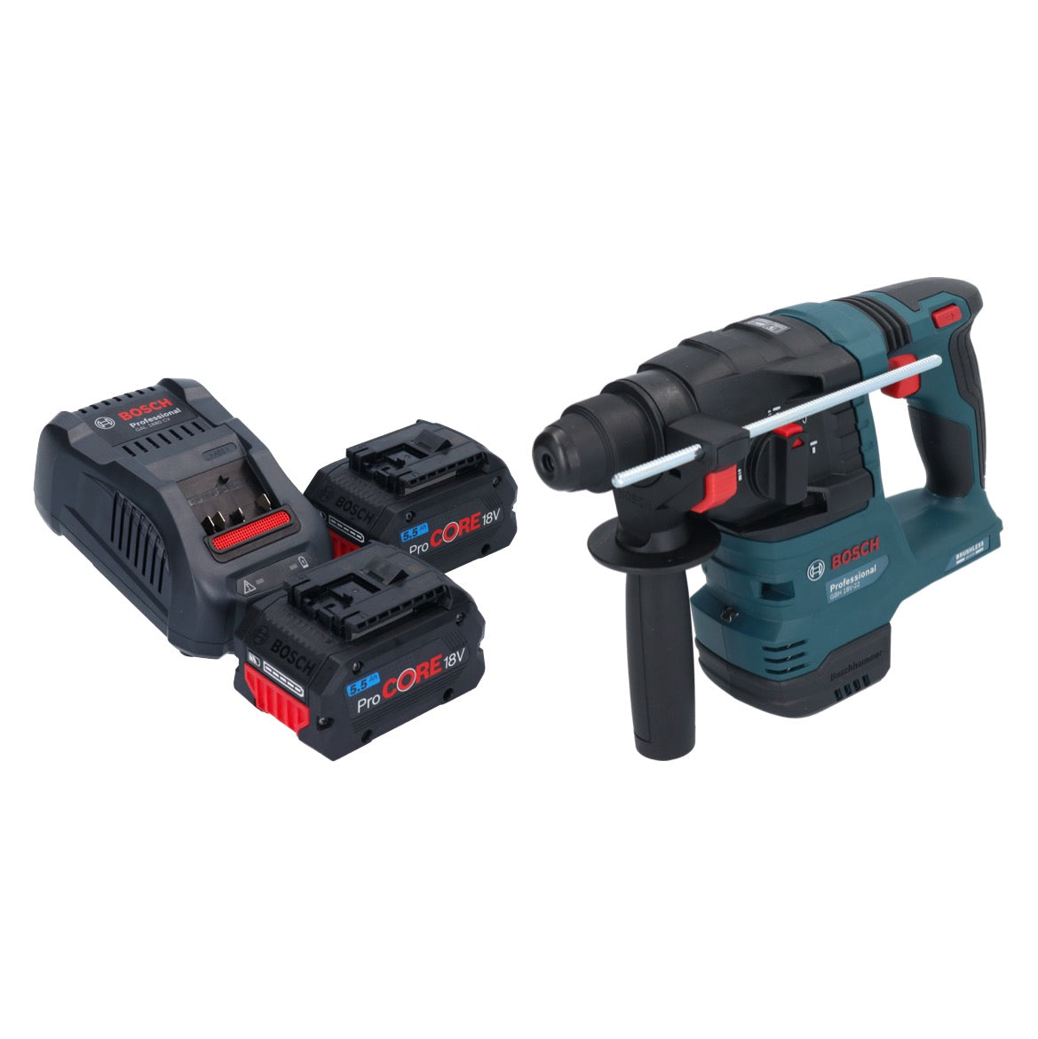 Bosch GBH 18V-22 Professional Akku Bohrhammer 18 V 1,9 J SDS Plus Brushless + 2x ProCORE Akku 5,5 Ah + Ladegerät