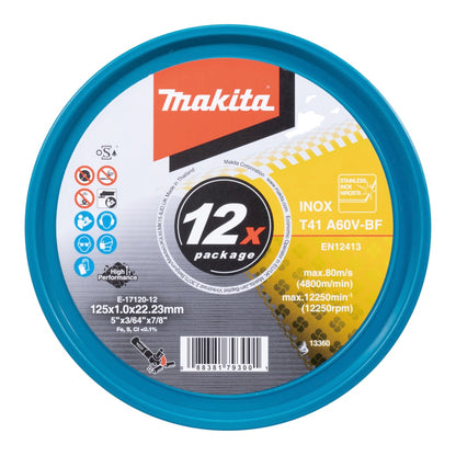 Makita E-17120-12 disques à tronçonner INOX 125 x 1,0 x 22,23 mm A60V-BF 12 pièces dans une boîte