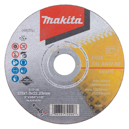 Makita E-17120-12 disques à tronçonner INOX 125 x 1,0 x 22,23 mm A60V-BF 12 pièces dans une boîte