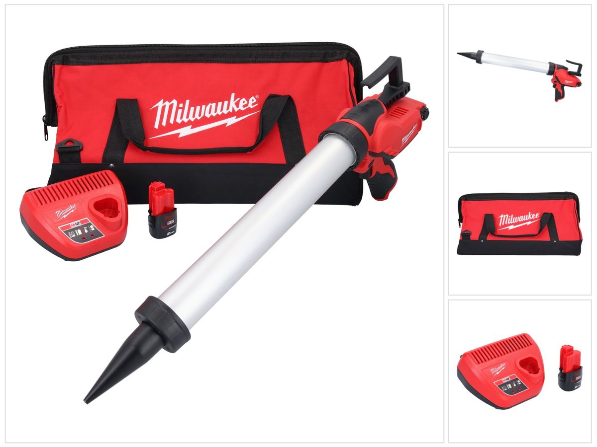 Milwaukee M12 PCG/600A-201B Akku Kartuschenpresse 12 V 600 ml ( 4933448764 ) + 1x Akku 2,0 Ah + Ladegerät + Tasche