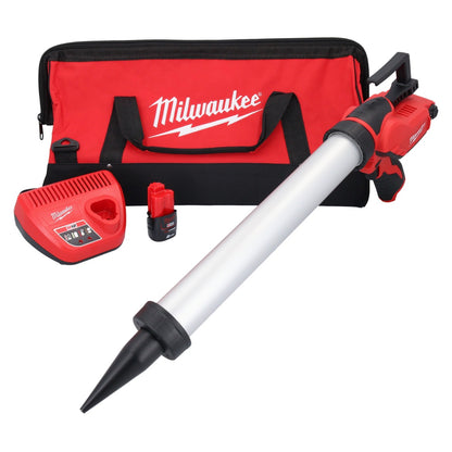 Pistolet à cartouche de batterie Milwaukee M12 PCG/600A-201B 12 V 600 ml (4933448764) + 1x batterie 2,0 Ah + chargeur + sac