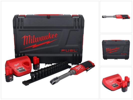 Milwaukee M12 FPTR-202X Akku Durchgangsratsche 12 V 81 Nm 1/4" 3/8" Brushless ( 4933480754 ) + 2x Akku 2,0 Ah + Ladegerät + HD-Box