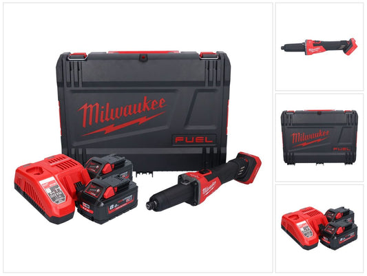 Meuleuse droite à batterie Milwaukee M18 FDGROVB-802X 18 V brushless + 2x batterie 8,0 Ah + chargeur + boîtier HD