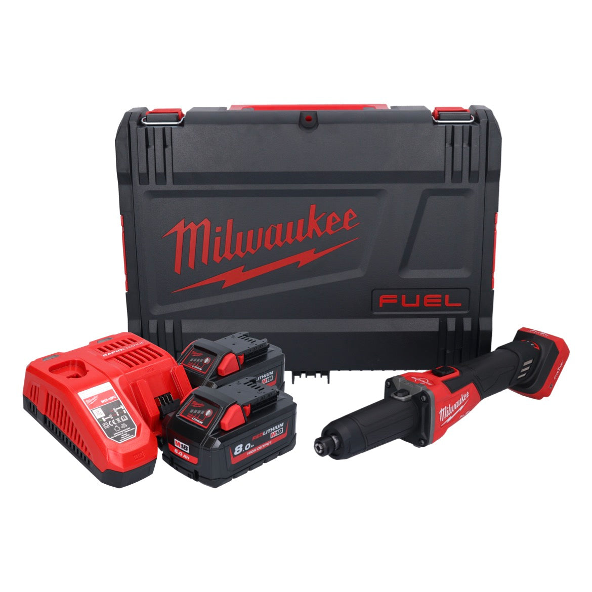 Milwaukee M18 FDGROVB-802X Akku Geradschleifer 18 V Brushless + 2x Akku 8,0 Ah + Ladegerät + HD Box