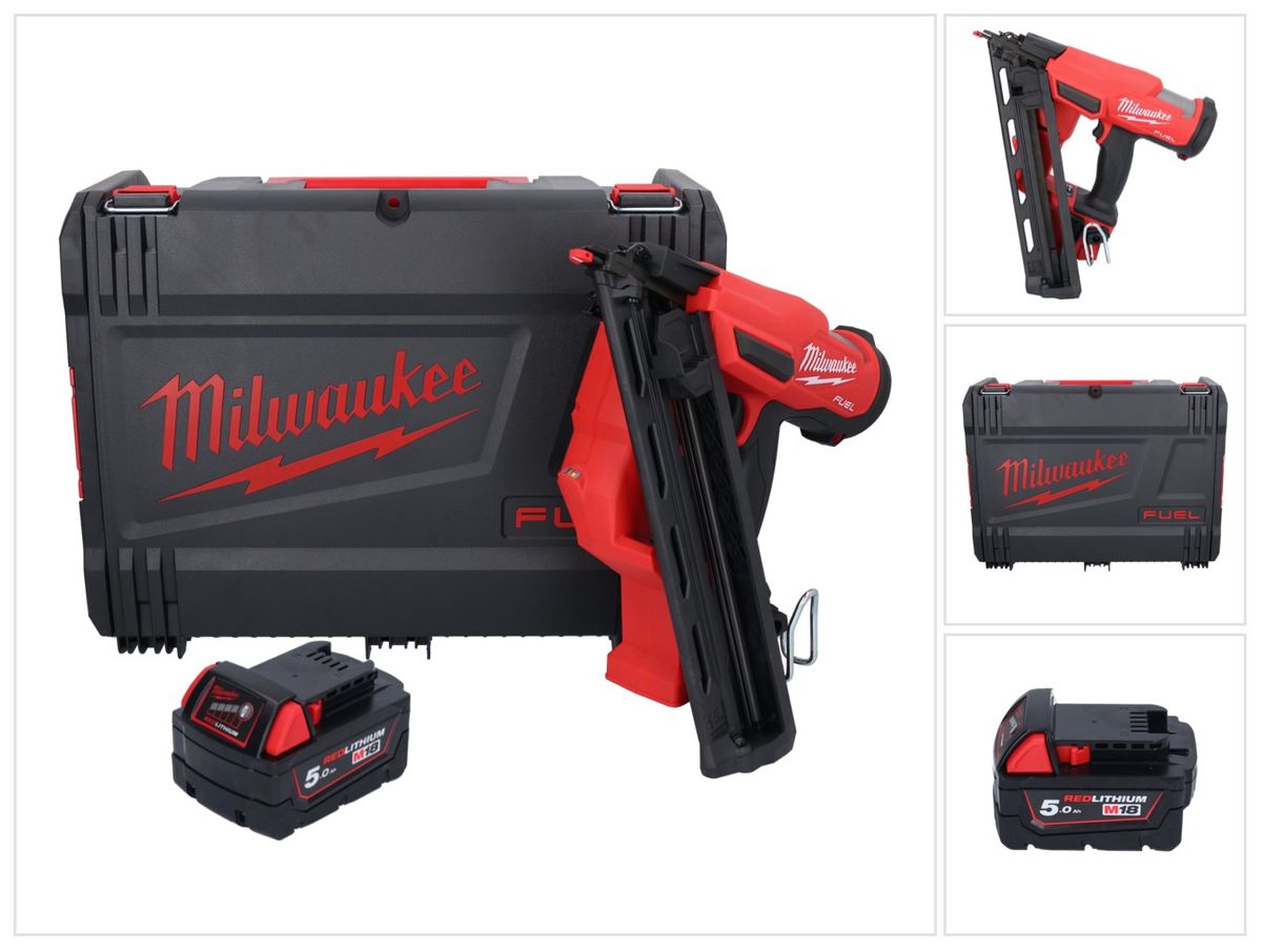 Cloueur sur batterie Milwaukee M18 FN15GA-501X 18 V sans balais 32 - 64 mm + 1x batterie 5,0 Ah + boîtier HD - sans chargeur