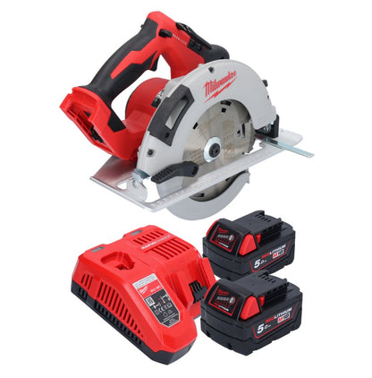 Scie circulaire à main sur batterie Milwaukee M18 BLCS66-502 18 V 190 mm sans balais + 2x batteries 5,0 Ah + chargeur